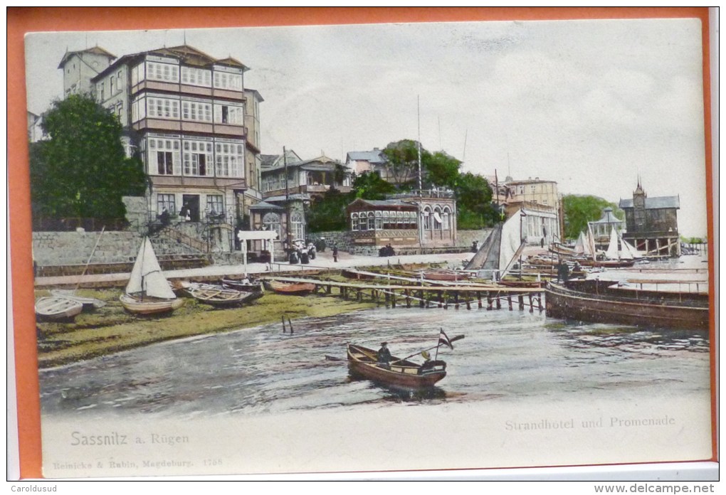 Cpa Precurseur SASSNITZ A RUGEN Strandhotel Und Promenade REINICKE & RUBIN Voyagé 1902 Timbre Cachet Stralsund - Sassnitz