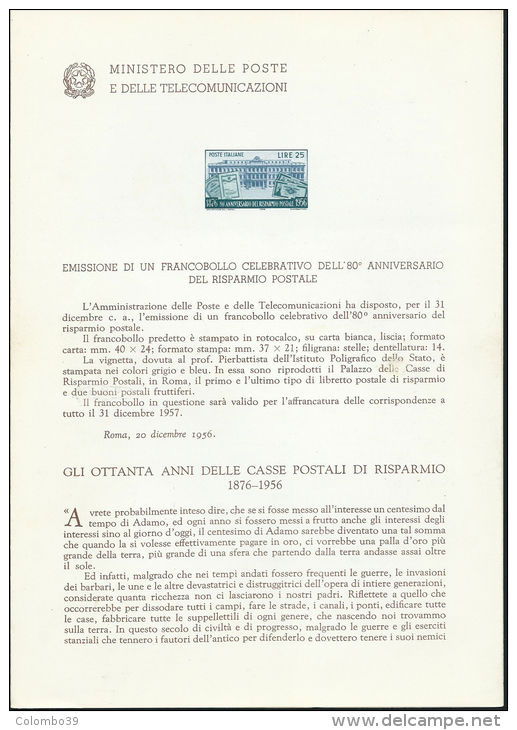 Bollettini Illustrativi 1956 N°26 - Risparmio Postale   Vedi SCAN E Descrione - 1946-60: Neufs