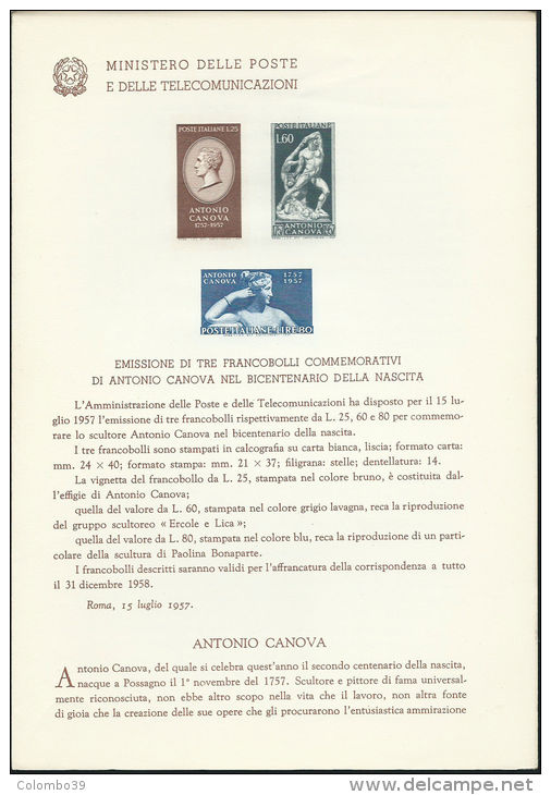 Bollettini Illustrativi 1957 N°28 - Canova   Vedi SCAN E Descrione - 1946-60: Nuevos