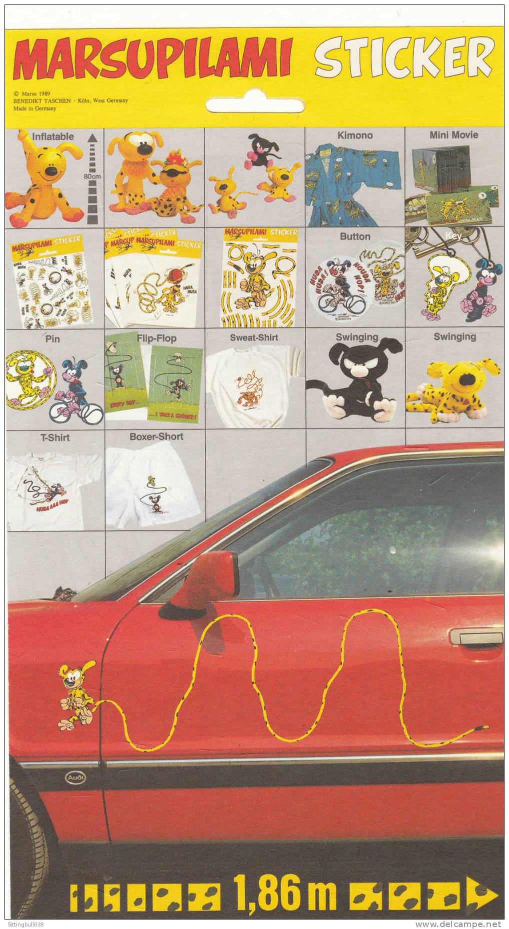 FRANQUIN. Planche Marsupilami Sticker 1989. Longueur, Installé : 1m86. Idéal Pour Décorer Sa Voiture !. RARE !  épuisé ! - Autocollants