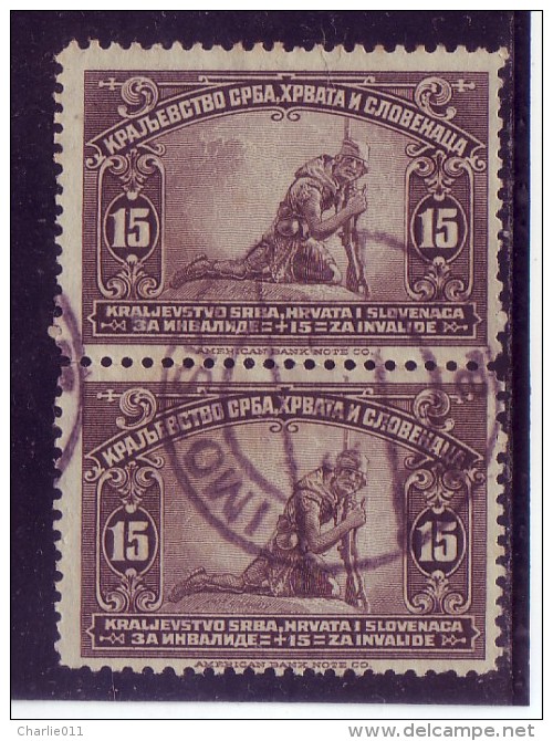 SERBIAN SOLDIER-15 D-PAIR-IN ALBANIA-CHARITY STAMP-POSTMARK-IMOTSKI-CROATIA-SHS-YUGOSLAVIA-1921 - Used Stamps