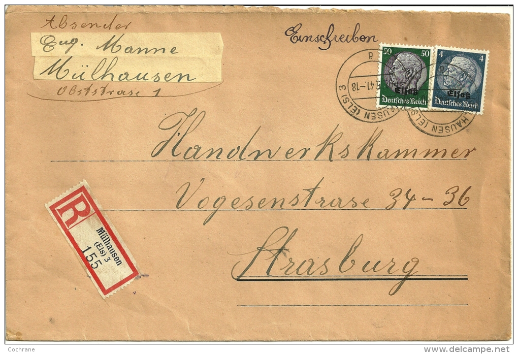 Lettre Recommandée Affranchie à 54 Pf. Obl. Mülhausen (Els) 3 D Du 02.05.1941. - Autres & Non Classés