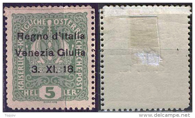 ITALY - VENEZIA  GIULIA - ERRORE - CARTA RICONGIUNTA  ?  - 5 Hel - *MLH - 1919 - Venezia Giulia