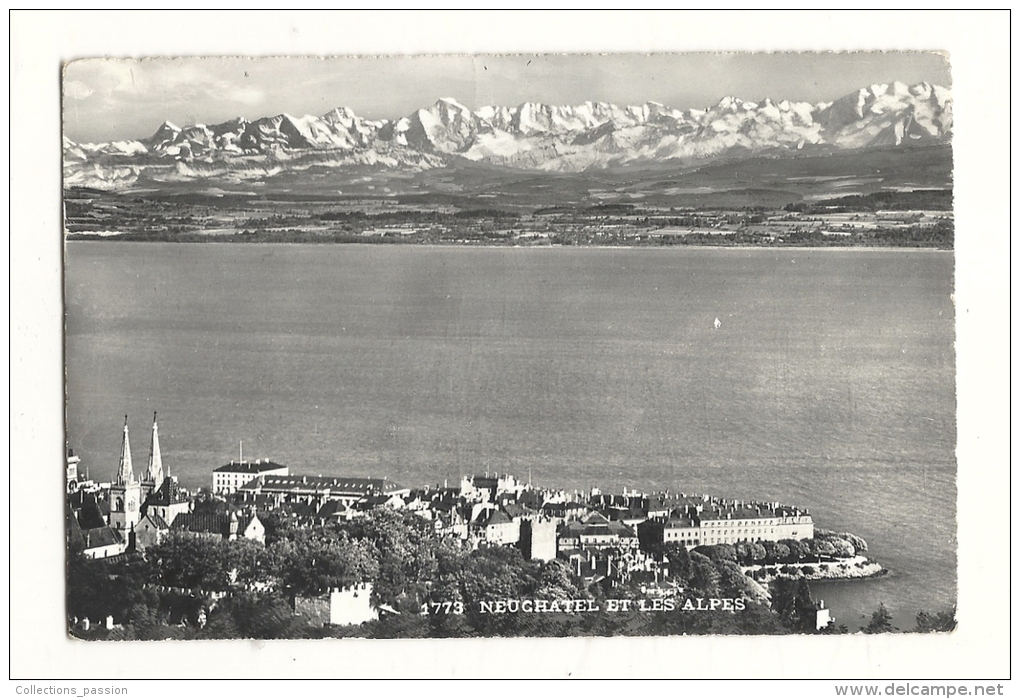 Cp, Suisse, Neuchatel, Et Les Alpes, Voyagée 1957 - Neuchâtel