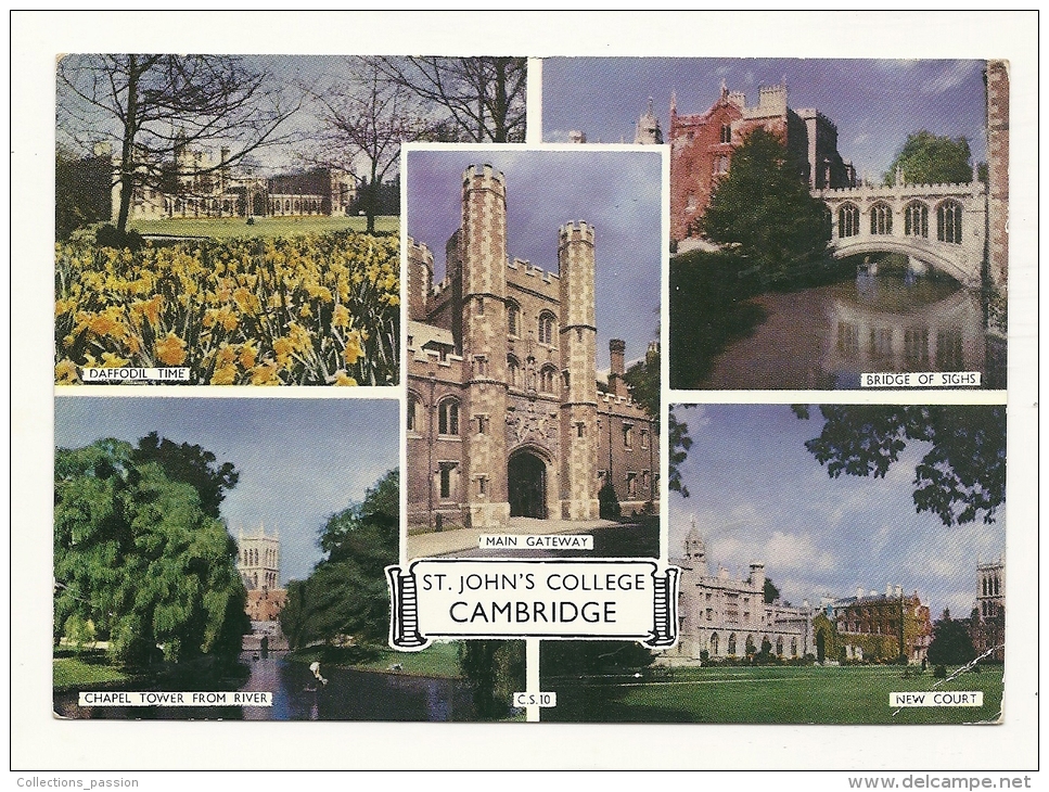 Cp, Angleterre, Cambridge, St-John's College, Multi-Vues, Voyagée 1966 ? - Other & Unclassified
