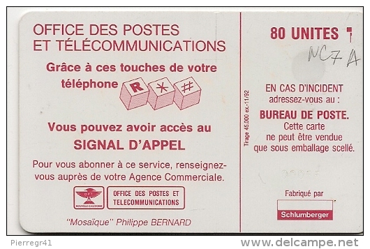 CARTE-PUCE-NOUVELLE-CALED ONNIE-80U-NC7 A-SC5-11/92-MOZAIQUE-V° N°00055-1 -0 Envers-UTILISEE-TBE- - Nouvelle-Calédonie