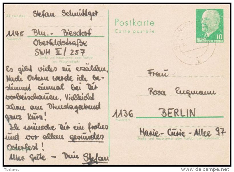 Germany GDR 1973, Postal Stationery  Biesdorf To Berlin - Cartoline - Usati