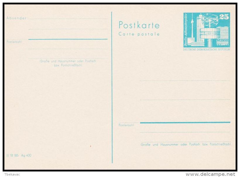 Germany GDR , Postal Stationery - Cartes Postales - Oblitérées