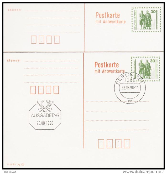 Germany GDR 1990, Postal Stationery  W./Receipt Acknowledged - Cartes Postales - Oblitérées