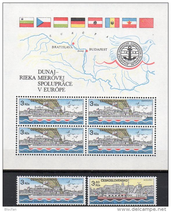 Donau-Kommission Mitläufer 1982 CEPT CSSR 2679/0+ Block 51 ** 9€ Schiffe Flaggen Ship M/s Flag Sheet Bf Tschechoslowakei - Unused Stamps