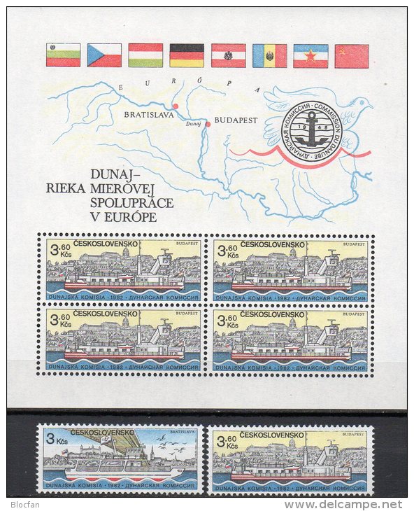 Donau-Kommission Mitläufer 1982 CEPT CSSR 2679/0+Block 52 ** 11€ Schiffe Flaggen Ship M/s Flag Sheet Bf Tschechoslowakei - Unused Stamps