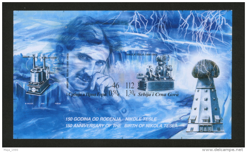 SERBIA-MONTENEGRO-IMPERFORATED BLOCK-print On Specila Chromaline Paper- NIKOLA TESLA -NO GUM- 2006.-RRR - Altri & Non Classificati