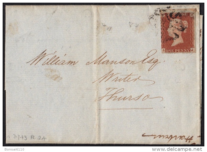 GB 1841-0014, QV 1d Red-Brown Imperf.A-J Letters SG8a (Spec BS13) Letter Sheet With Black MC Cancel (5 Scans) - Cartas & Documentos