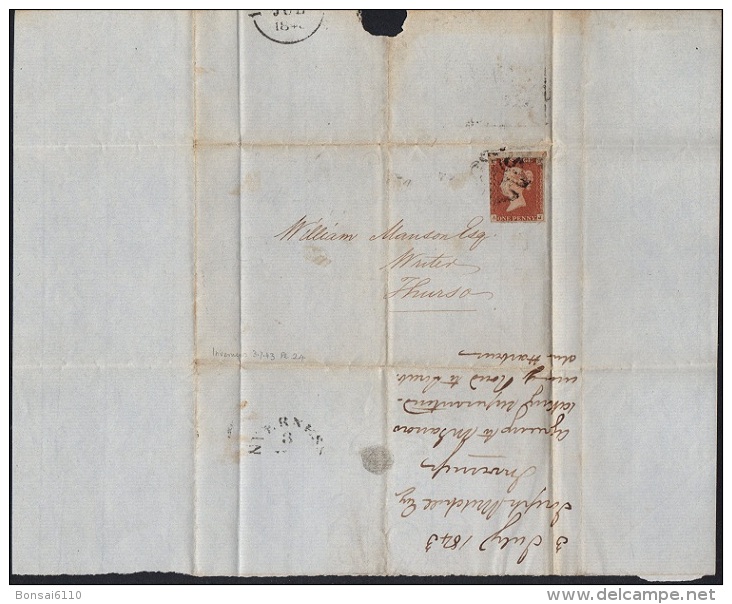 GB 1841-0014, QV 1d Red-Brown Imperf.A-J Letters SG8a (Spec BS13) Letter Sheet With Black MC Cancel (5 Scans) - Brieven En Documenten