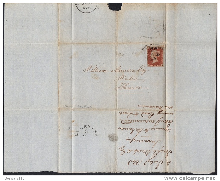 GB 1841-0014, QV 1d Red-Brown Imperf.A-J Letters SG8a (Spec BS13) Letter Sheet With Black MC Cancel (5 Scans) - Covers & Documents