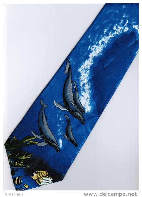 Fish Dolphin Marine Life Coral #2 Cartoon Novelty Fancy Neck Tie - Other & Unclassified