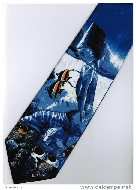 Fish Dolphin Marine Life Cartoon Novelty Fancy Neck Tie - Other & Unclassified