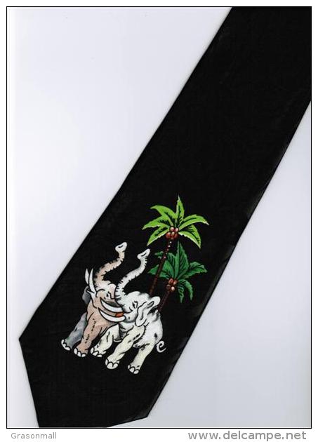 Elephant Mammal Animal Coconut Tree Cartoon #4 Cartoon Novelty Fancy Neck Tie - Other & Unclassified