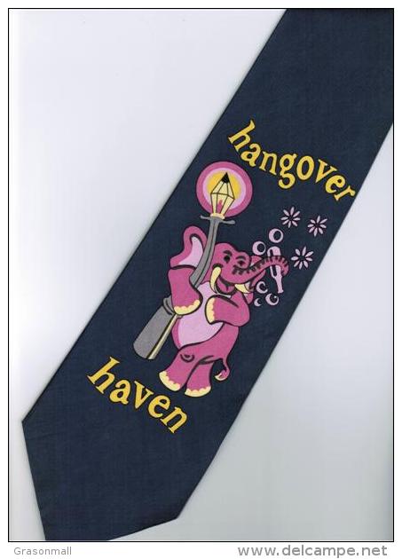 Elephant Mammal Animal Pink Hangover Haven Cartoon Novelty Fancy Neck Tie - Other & Unclassified