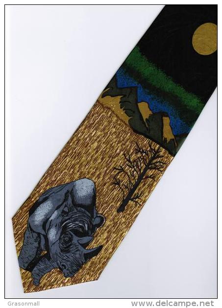 Rhino Mammal Animal Cartoon Novelty Fancy Neck Tie - Other & Unclassified