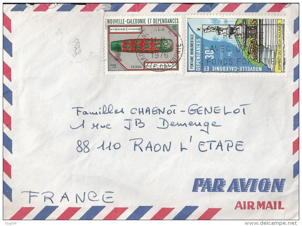 Nouvelle Calédonie  Lettre Par Avion  11/11/1976  Affranchie   Cat Yt ° 381,403 - Lettres & Documents