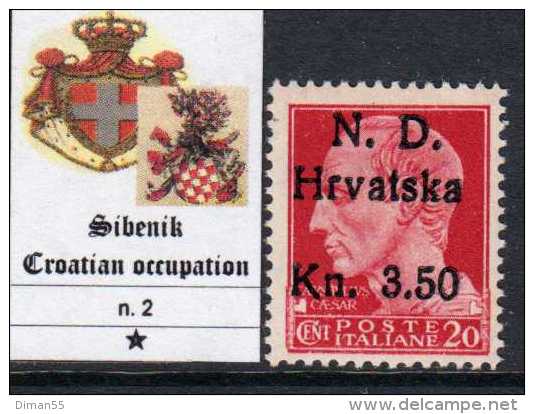 SEBENICO (Sibenik) OCC. CROATA - Sass. N.2- Cv 65 Euro - MH* - Linguellato - Kroatische Bes.: Sebenico & Spalato