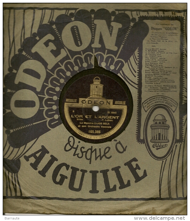 78 Tours Aiguille ODEON N° 165.386 FAUST Valse De Gounod Le Maestro BELA+ L'OR Et L'ARGENT - 78 Rpm - Gramophone Records