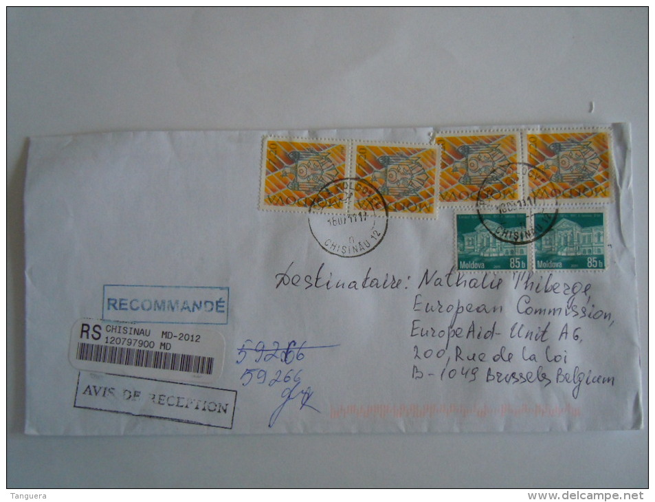 Moldavië  Letter Cover Brief 2011 Registered To Belgium Armoiries Wapenschilden - Moldavie