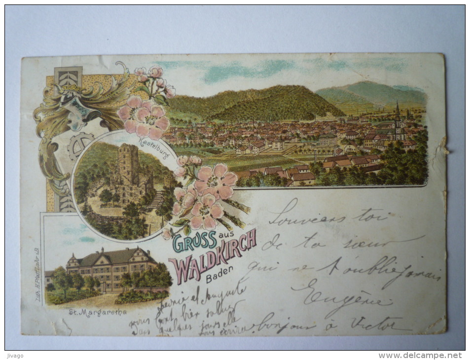 GRUSS  Aus  WALDKIRCH  Baden  :  Jolie Carte Couleur  1898 - Waldkirch