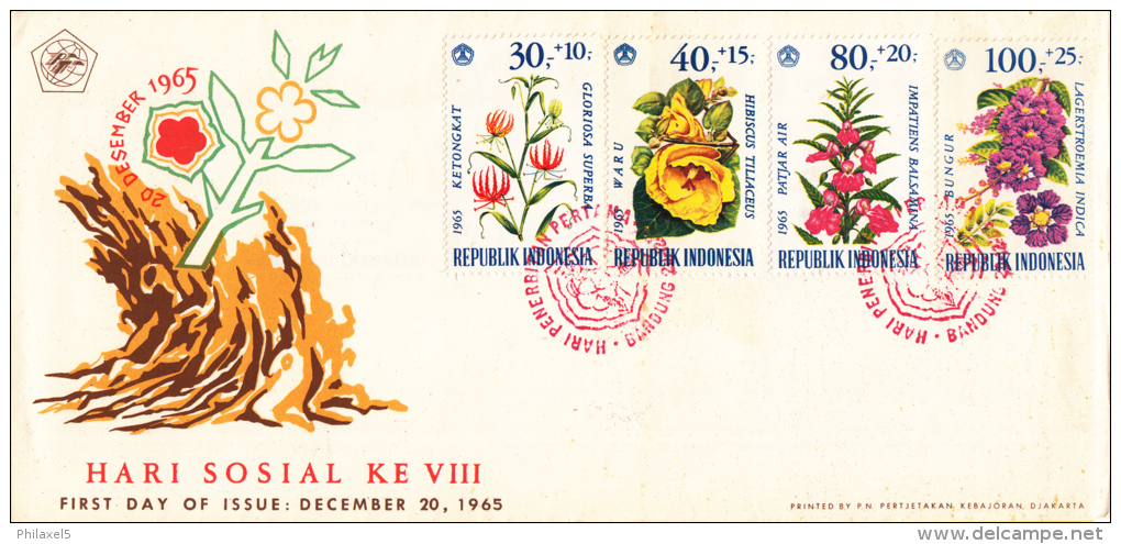 Indonesië - FDC 20-12-1965 - Tbv Sociale Instellingen Met Afbeeldingen Van Bloemen (1e Deel) - Zonnebloem 498 - 501 - Indonesia