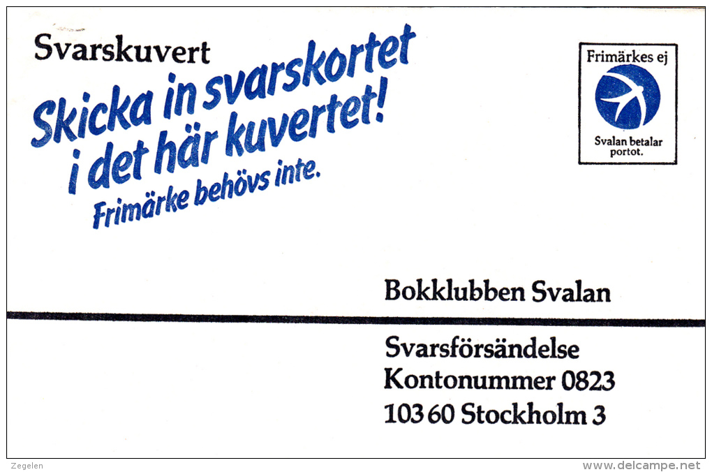 Zweden Bokklubben Svalan - Entiers Postaux