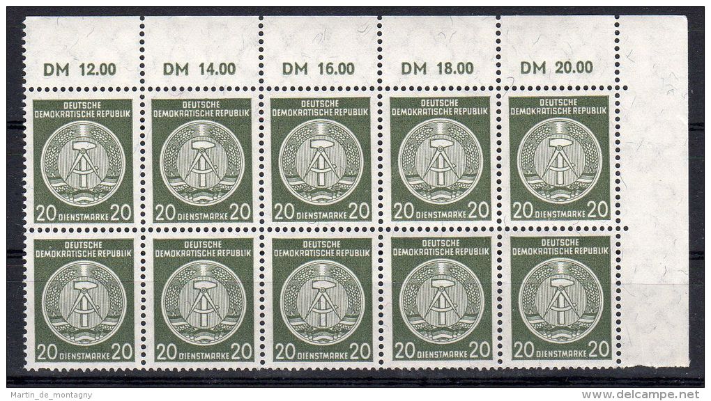 1958-9, Service, Y&amp;T No. 50 D, En Bloc De 10 TP's Avec Coin,  Neuf ** ,  Lot 39257 - Altri & Non Classificati