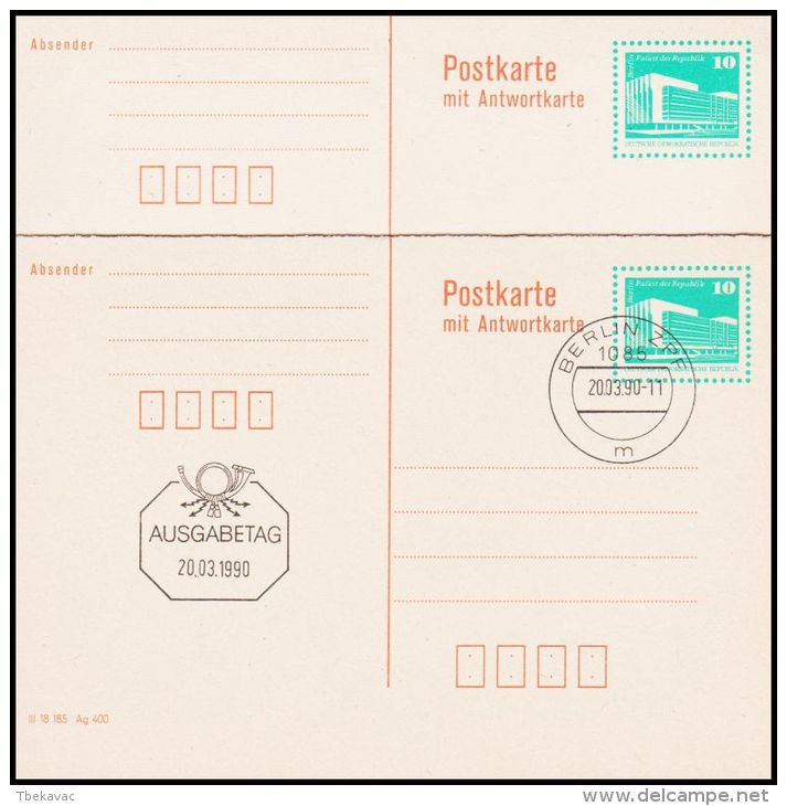 Germany GDR 1990, Postal Stationery  W./Receipt Acknowledged - Cartes Postales - Oblitérées