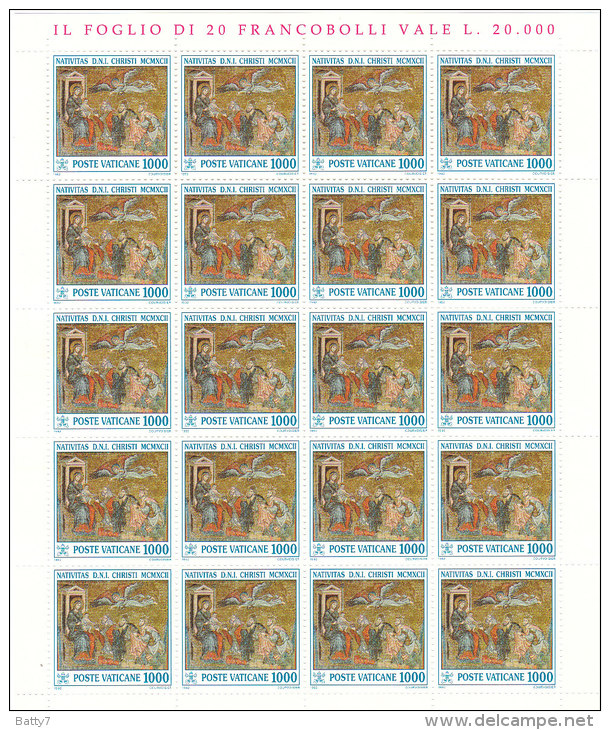 VATICANO 1992 NATALE MOSAICI XIII SECOLO SANTA MARIA MAGGIORE ROMA - MINIFOGLI INTEGRI SERIE COMPLETA - Blocs & Feuillets