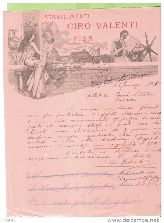 1905--PISA-STABILIMENTI-CIRO VALENTIFATTURA COMMERCIALE- - Italië