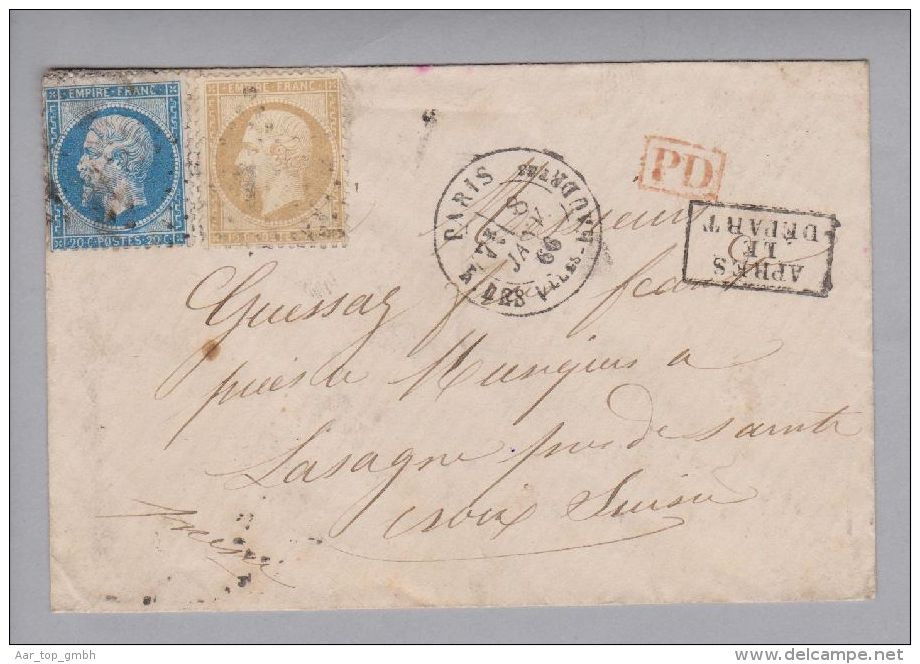 France 1866-01-08 Paris Briefhülle Nach St.Croix Mit 20+10Centimes - 1863-1870 Napoléon III Lauré