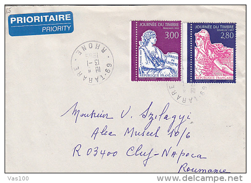 HUMAN'S WRIGHTS DECLARATION, STAMPS ON COVER, SENT TO ROMANIA, 1999, FRANCE - Brieven En Documenten