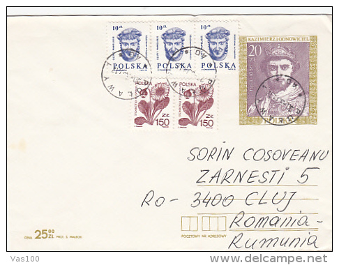 FLOWERS, STAMPS ON COVER, SENT TO ROMANIA, 1990, POLAND - Briefe U. Dokumente