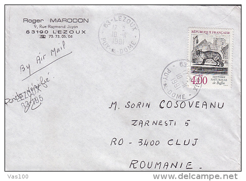 FOX, RENARD, STAMP ON COVER, SENT TO ROMANIA, 1991, FRANCE - Brieven En Documenten