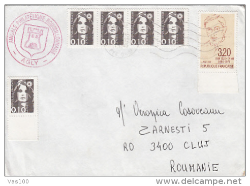 JEAN GUEHENNO, STAMP ON COVER, SENT TO ROMANIA, 1990, FRANCE - Brieven En Documenten