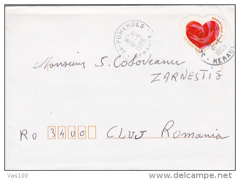 HEART, STAMP ON AIRMAIL COVER, SENT TO ROMANIA, 1999, FRANCE - Storia Postale