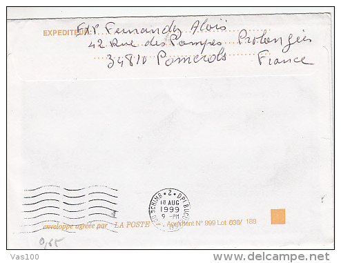 HEART, STAMP ON AIRMAIL COVER, SENT TO ROMANIA, 1999, FRANCE - Storia Postale