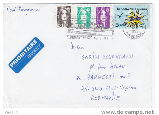 SUN, STAMP ON PRIORITY COVER, SENT TO ROMANIA, 1999, FRANCE - Storia Postale