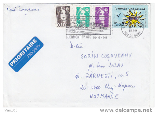 SUN, STAMP ON PRIORITY COVER, SENT TO ROMANIA, 1999, FRANCE - Brieven En Documenten