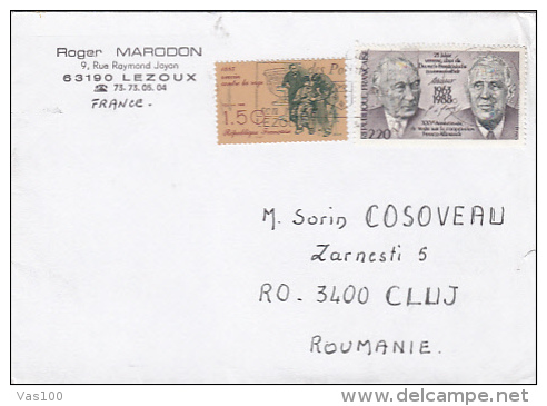 FRENCH- GERMAN COOPERATION, RABIC VACCIN, STAMPS ON COVER, SENT TO ROMANIA, 1996, FRANCE - Covers & Documents