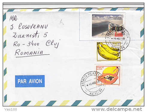 FRUITS, BANANAS, MANGO, STAMPS ON AIRMAIL COVER, 1998, BRASIL - Lettres & Documents