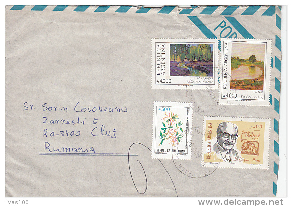 FLOWERS, TREES, RIVERS, STAMPS ON AIRMAIL COVER, 1991, ARGENTINA - Lettres & Documents