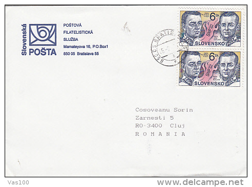 FAMOUS MILITARY MENS, STAMPS ON COVER, 1999, SLOVAKIA - Brieven En Documenten