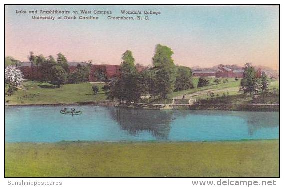 North Carolina Greensboro Lake And Amphitheatre On West Campus Womans College University Of North Carolina Albertype - Greensboro