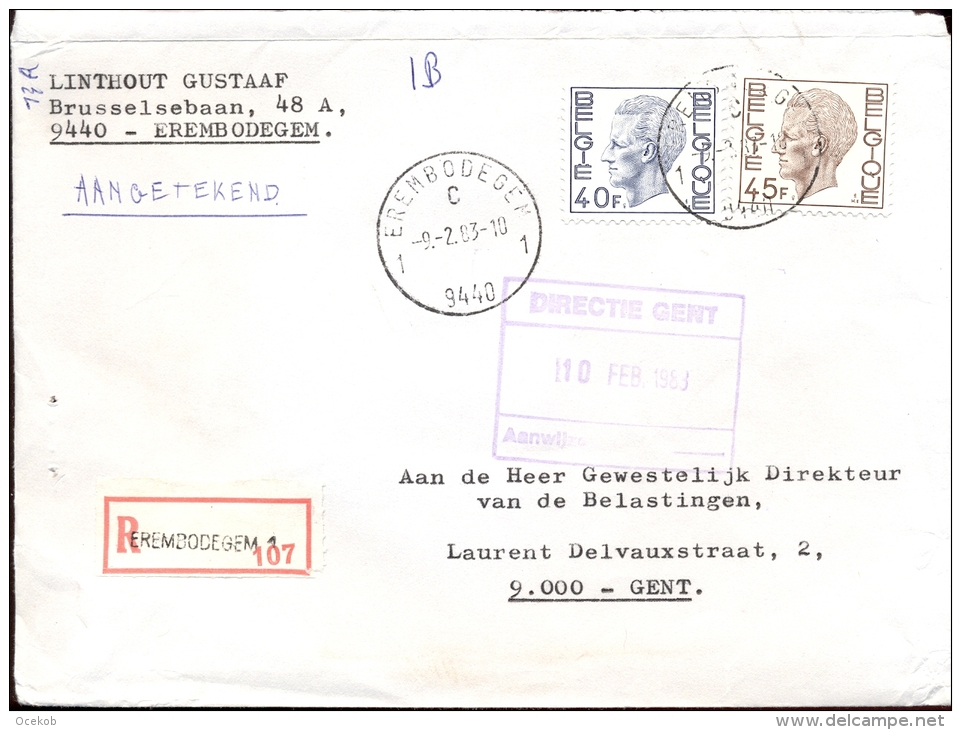 Omslag Enveloppe Aangetekend Erembodegem 107 - 1983 - Covers